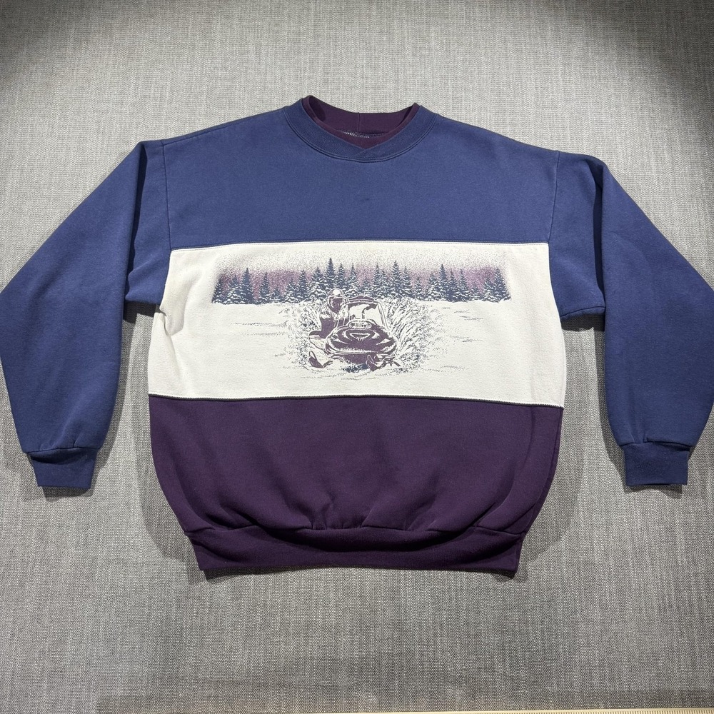 Vintage Artisans Sweatshirt Mens XL Multicolor Snowmobile Graphic Made USA 90s